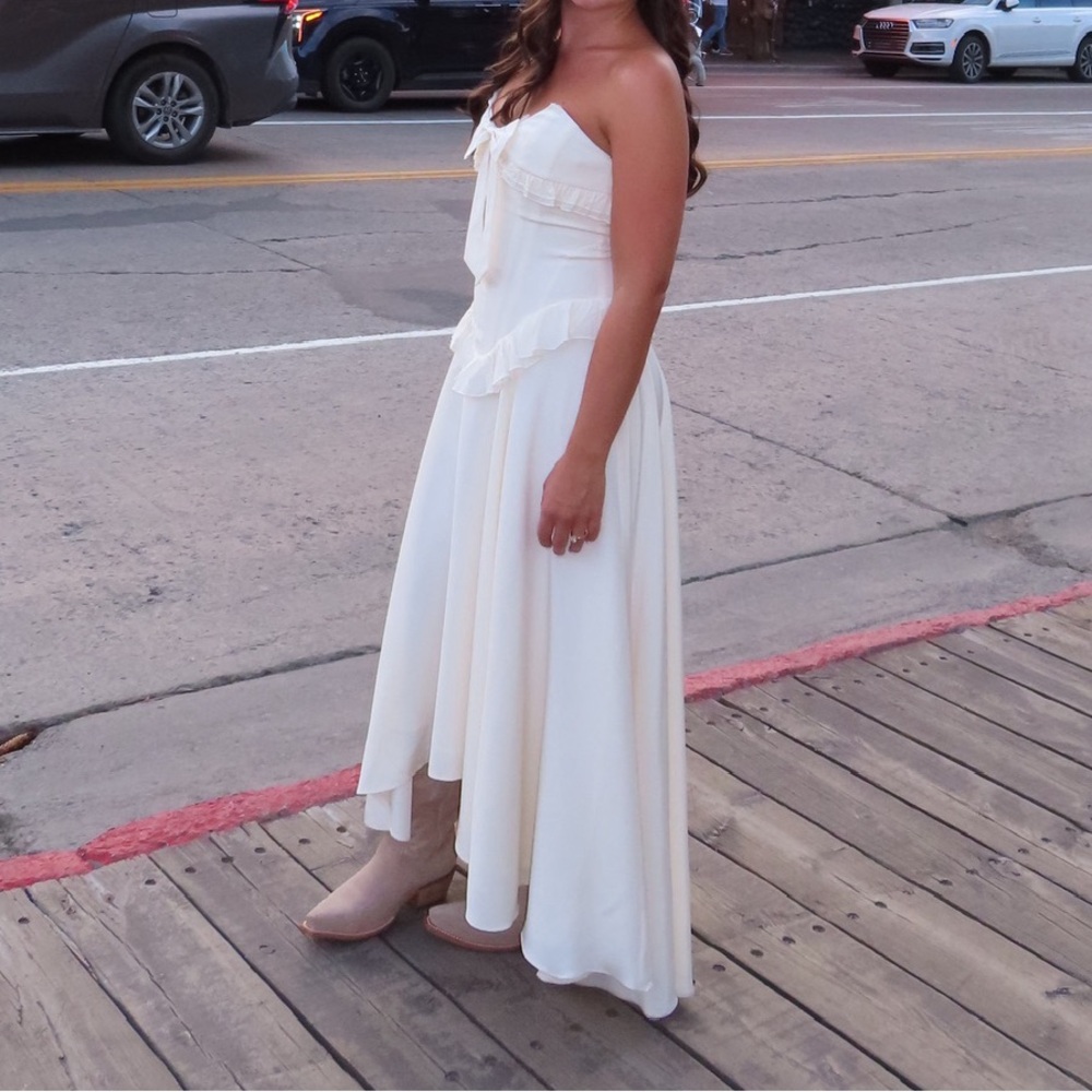 For Love & Lemons Strapless Cream Ruffle High-Low Dress - Picture 4 of 16